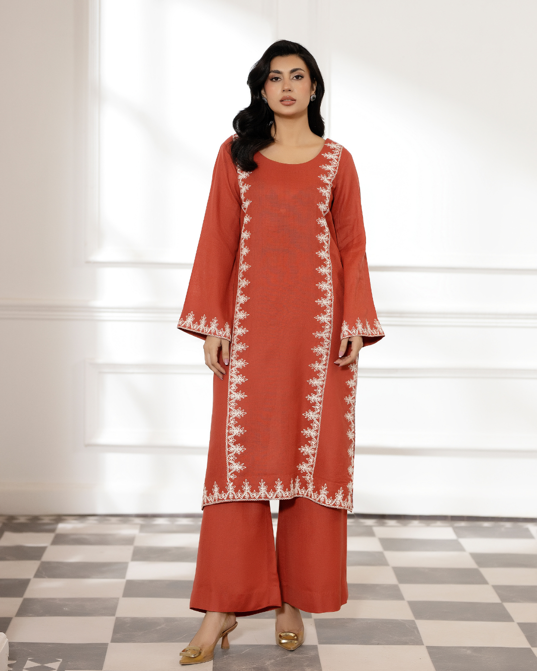2 Piece - Embroidered Pashmina Suit