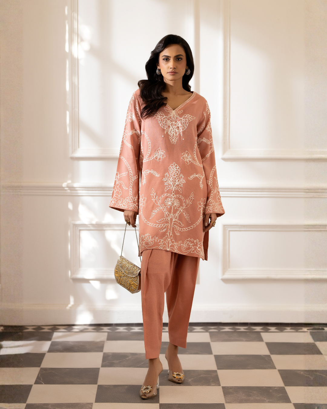 2 Piece - Embroidered Pashmina Suit