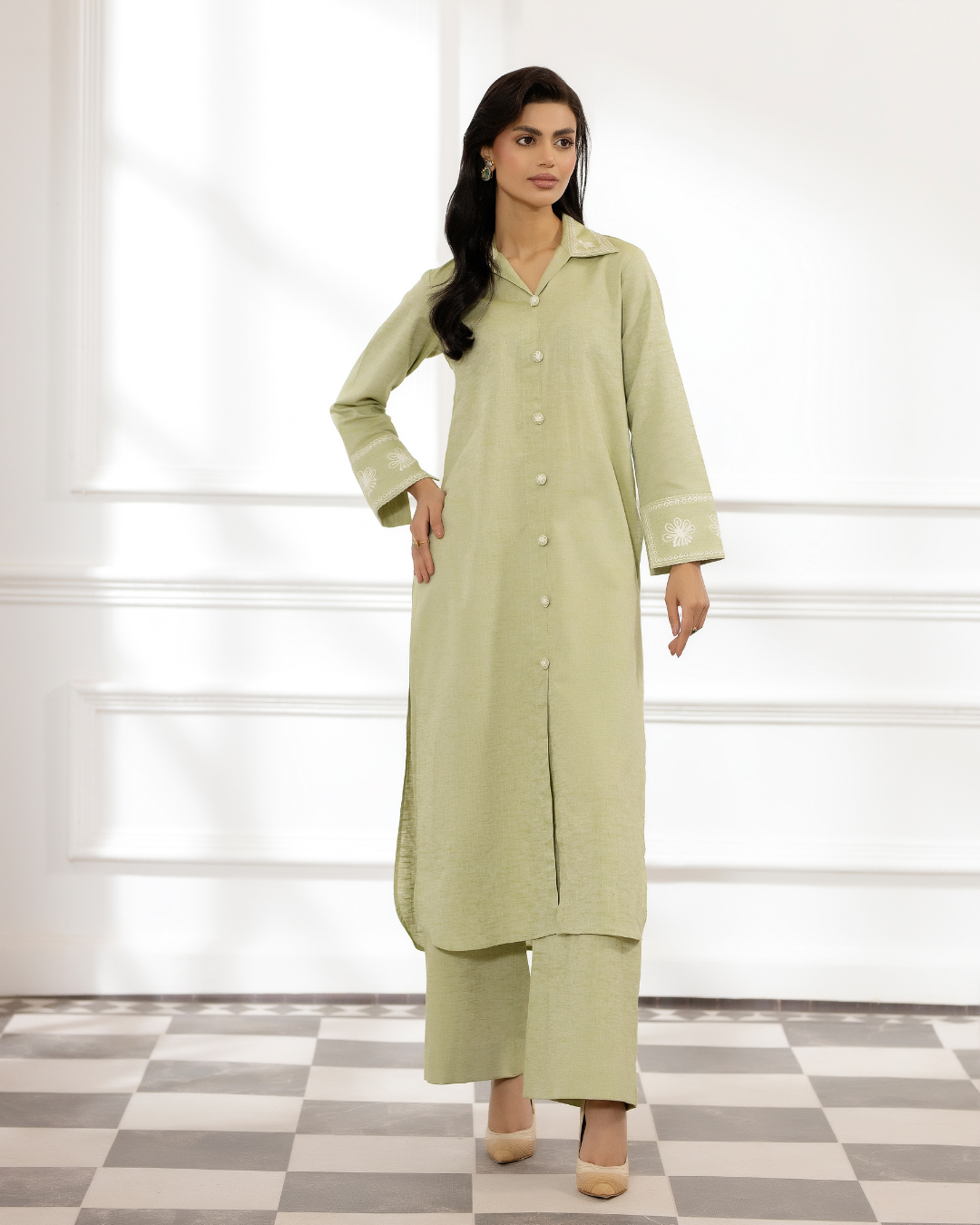 2 Piece - Embroidered Khaddar Suit