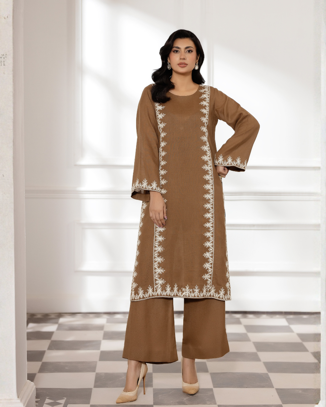 2 Piece - Embroidered Pashmina Suit