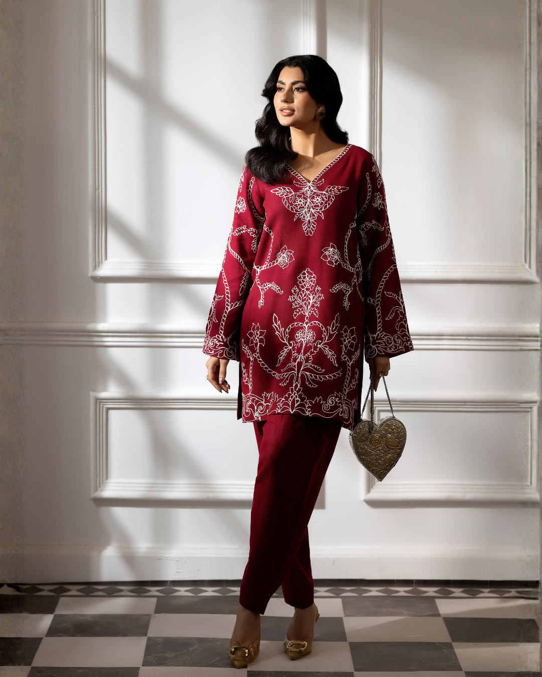 2 Piece - Embroidered Pashmina Suit